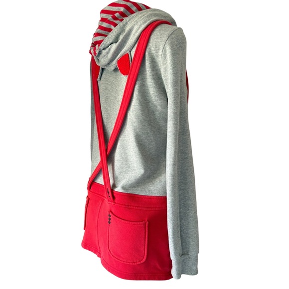 Azona Hoodie Dress w/ Suspenders | Gray & Red Novelty Sweatshirt Dress - Picture 4 of 11